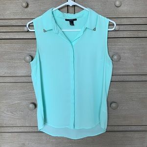 Forever 21 Mint Collared Sleeveless Shirt